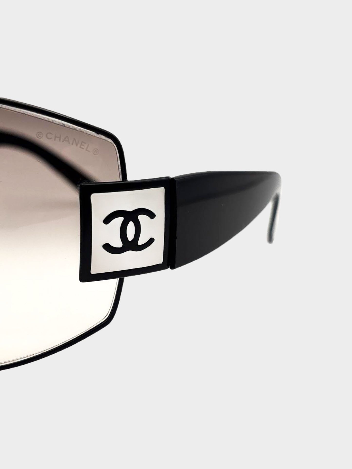 Chanel 2000s Black and Brown Oversized CC Shield Sunglasses