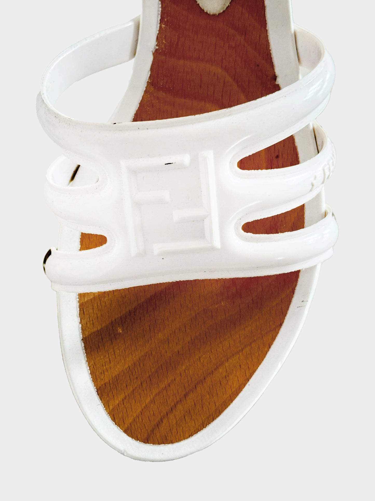 Fendi 2000s White PVC and Wood Kitten Heels