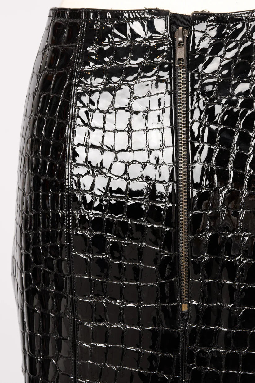 Azzedine Alaïa 2011 Black Crocodile-embossed Leather Skirt