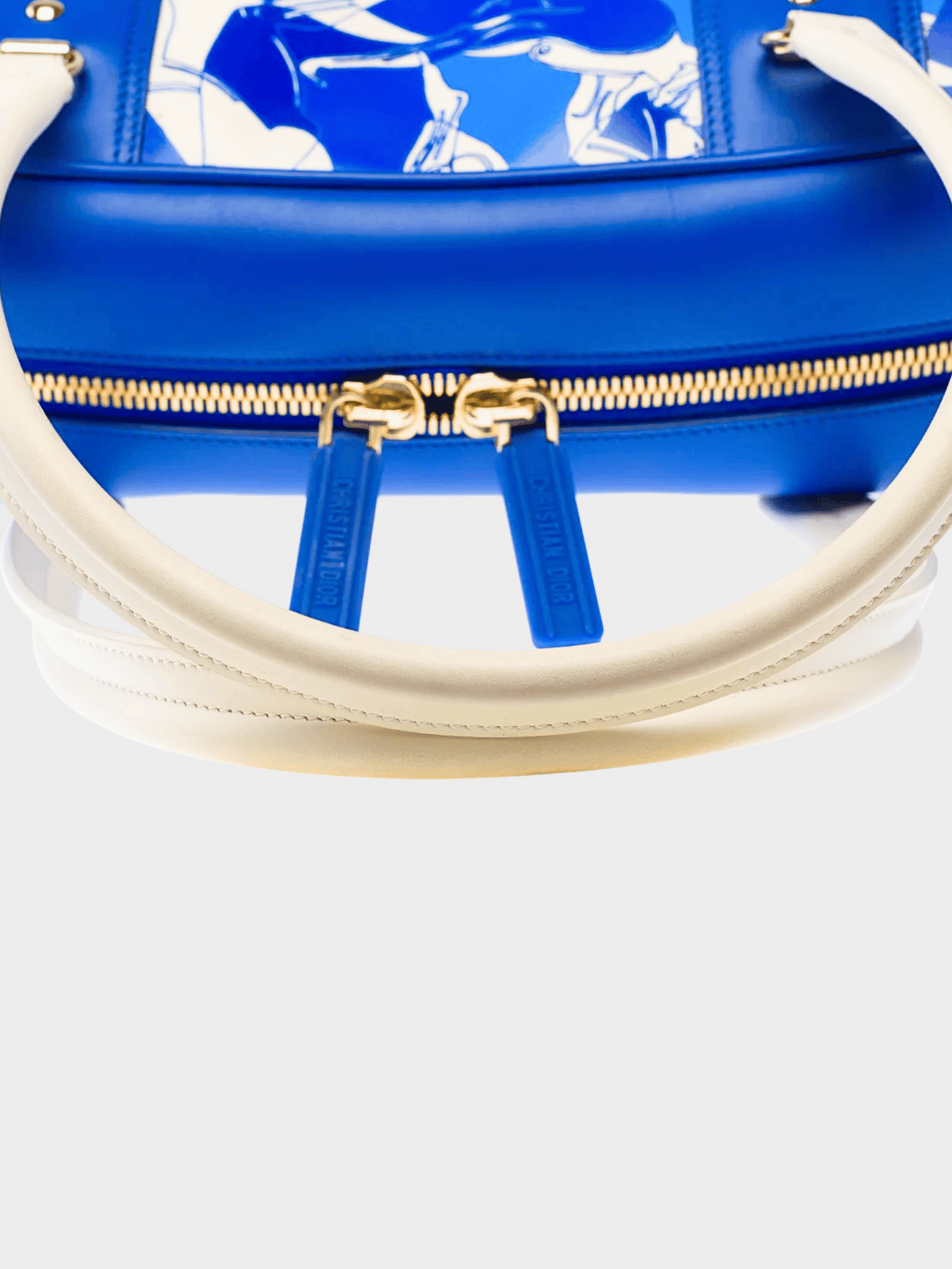 Christian Dior 2021 Blue and White Calfskin Large Dior Vibe Zip Bowling Bag