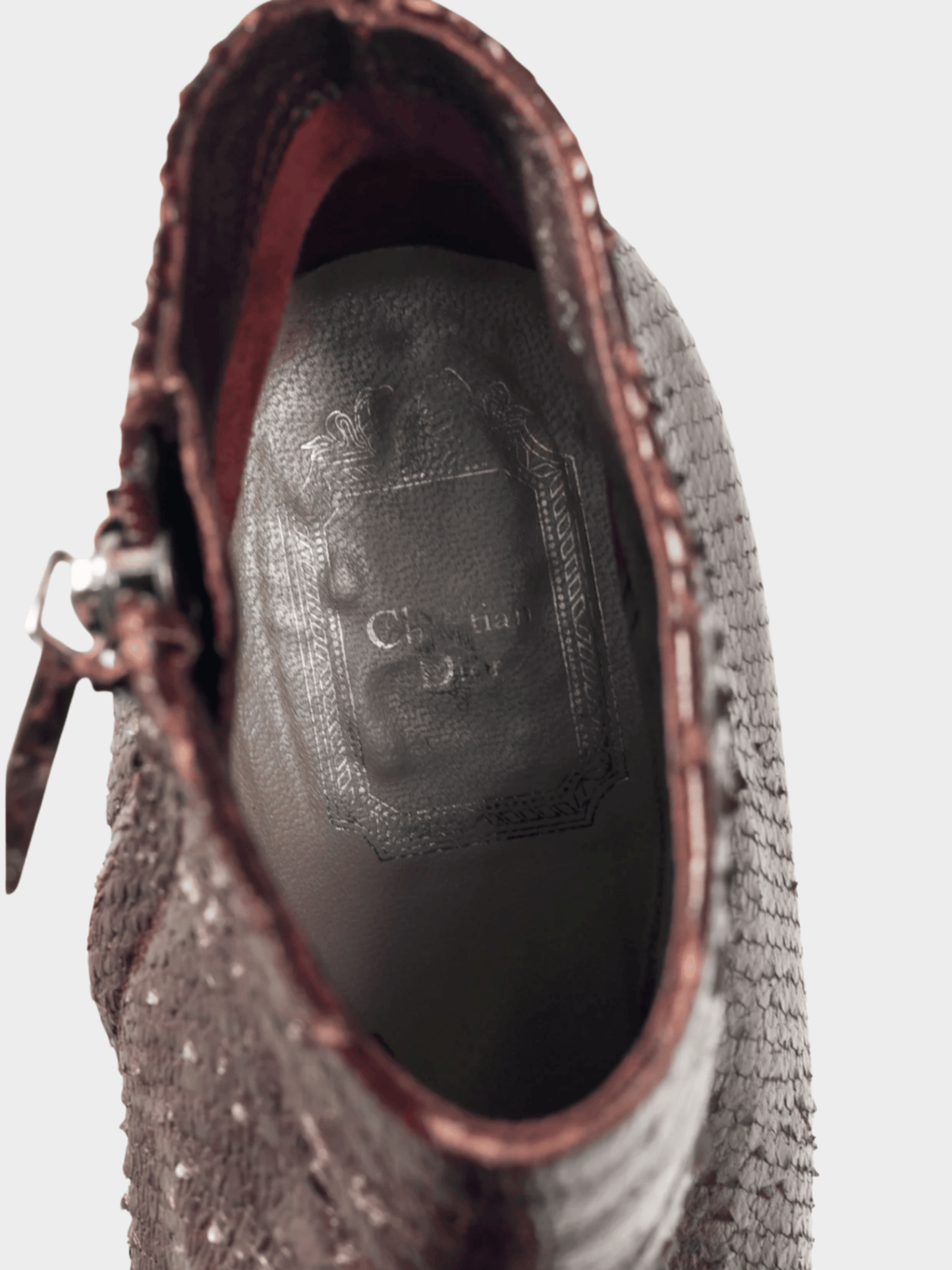 Christian Dior 2000s Burgundy Snakeskin Platform Booties