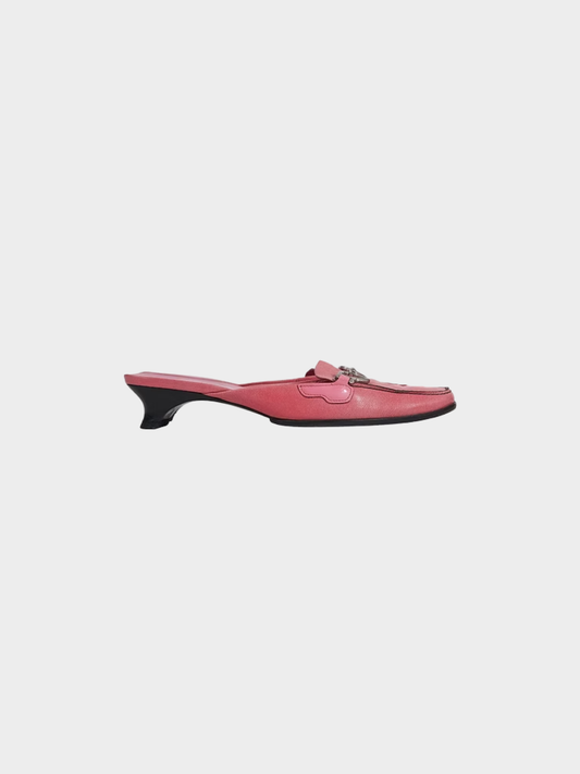 Prada SS 2000 Pink Leather Heart Chain Mules⁣