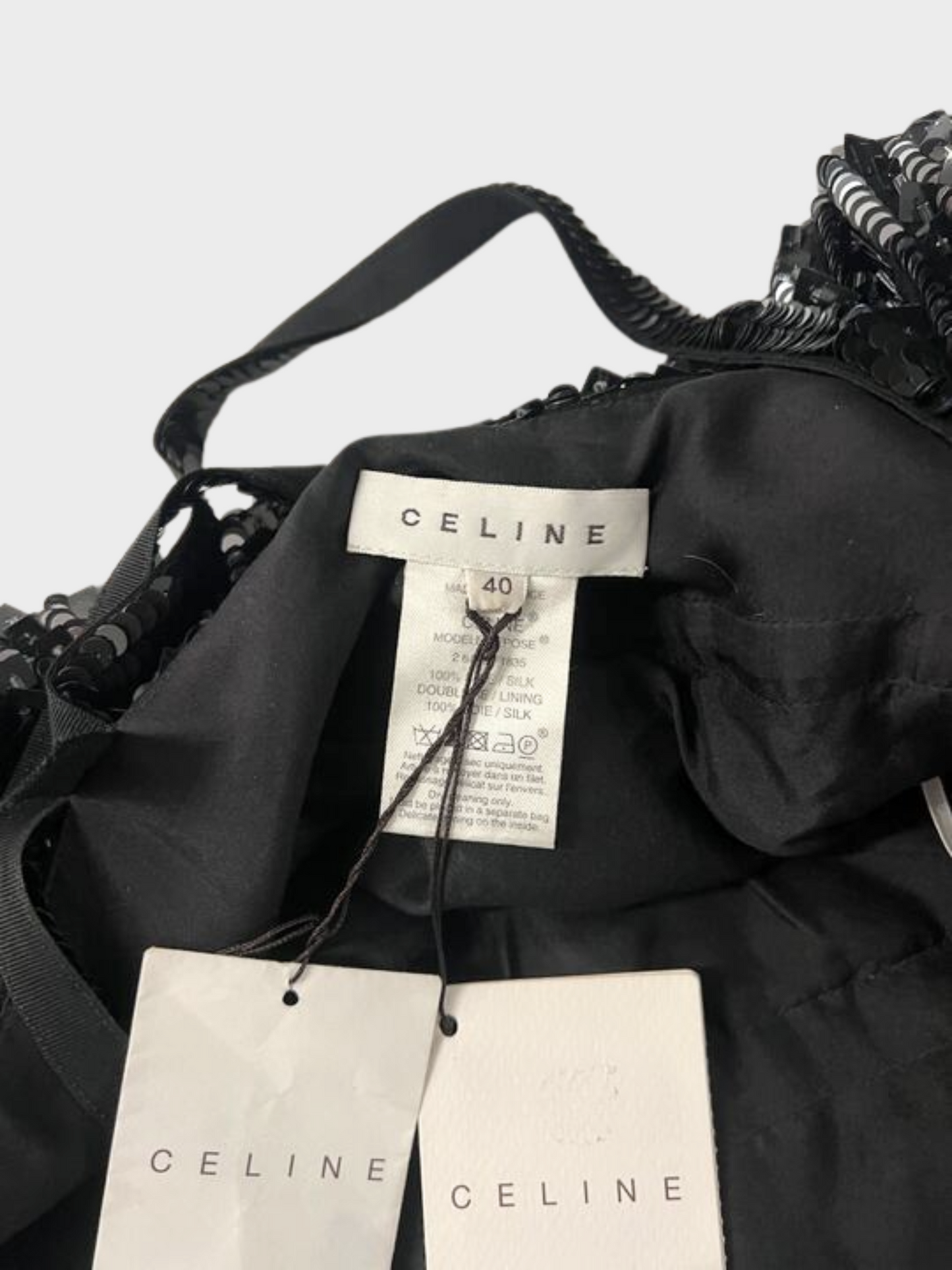 Celine 2000s Black Sequin Silk Dress