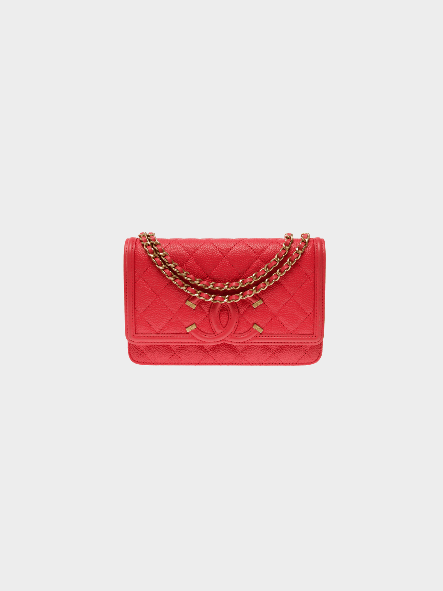 Chanel 2019 Red Caviar CC Filigree Wallet On Chain Crossbody Bag