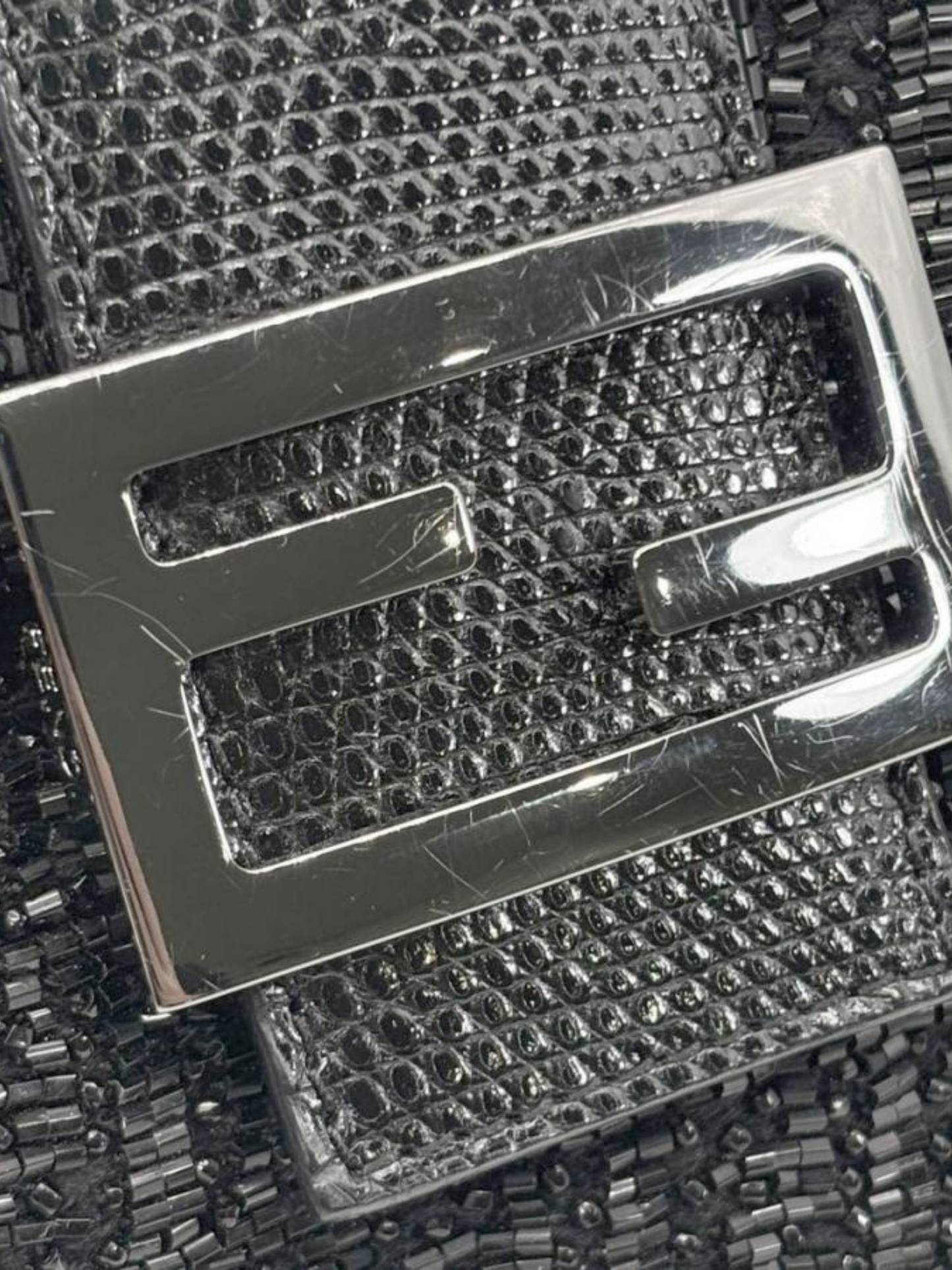 Fendi 2000s Black Beaded Baguette Shoulder Bag