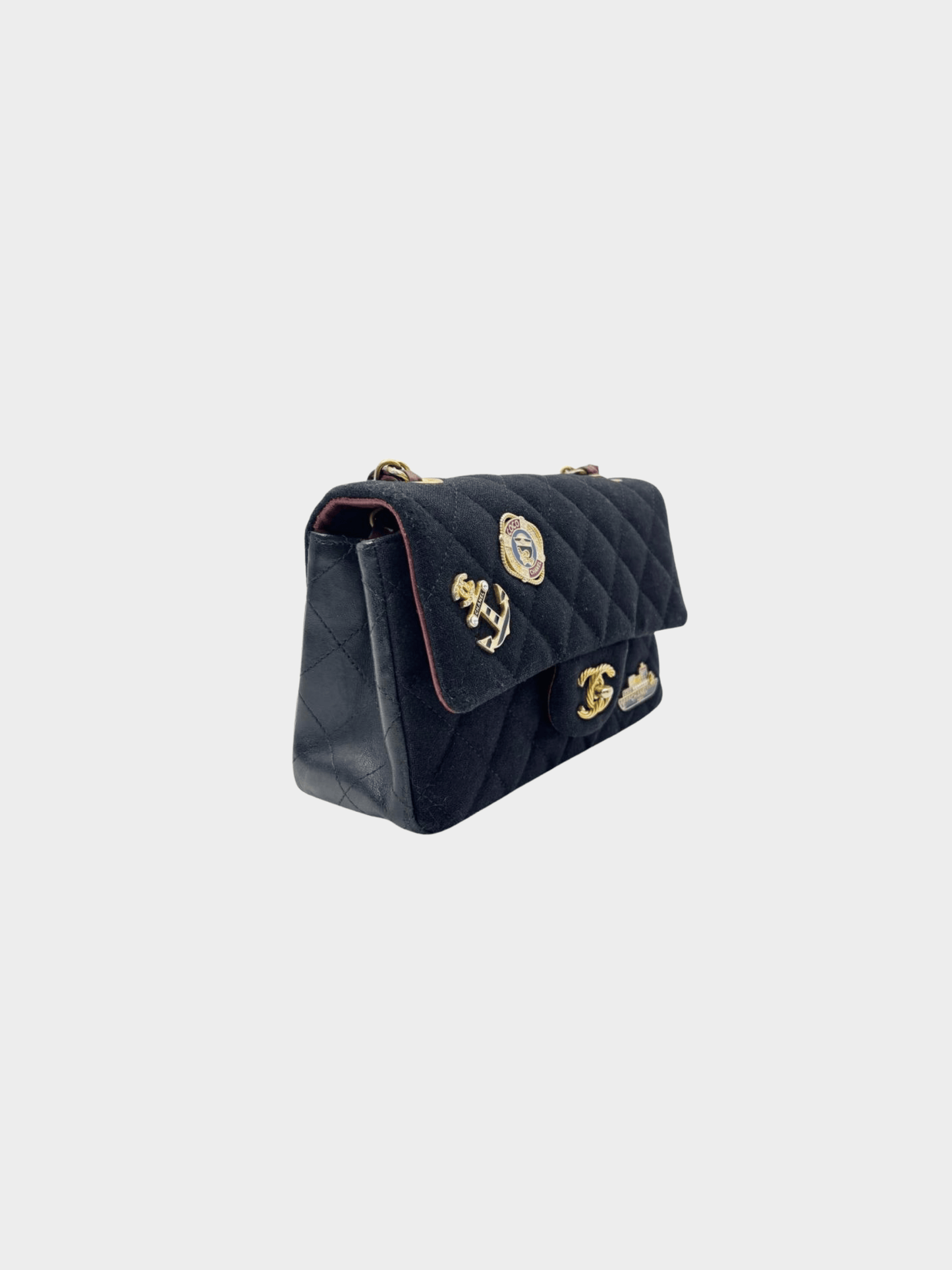 Chanel 2018 Black Felt Quilted Paris-Hamburg Charms Mini Rectangular Flap Bag