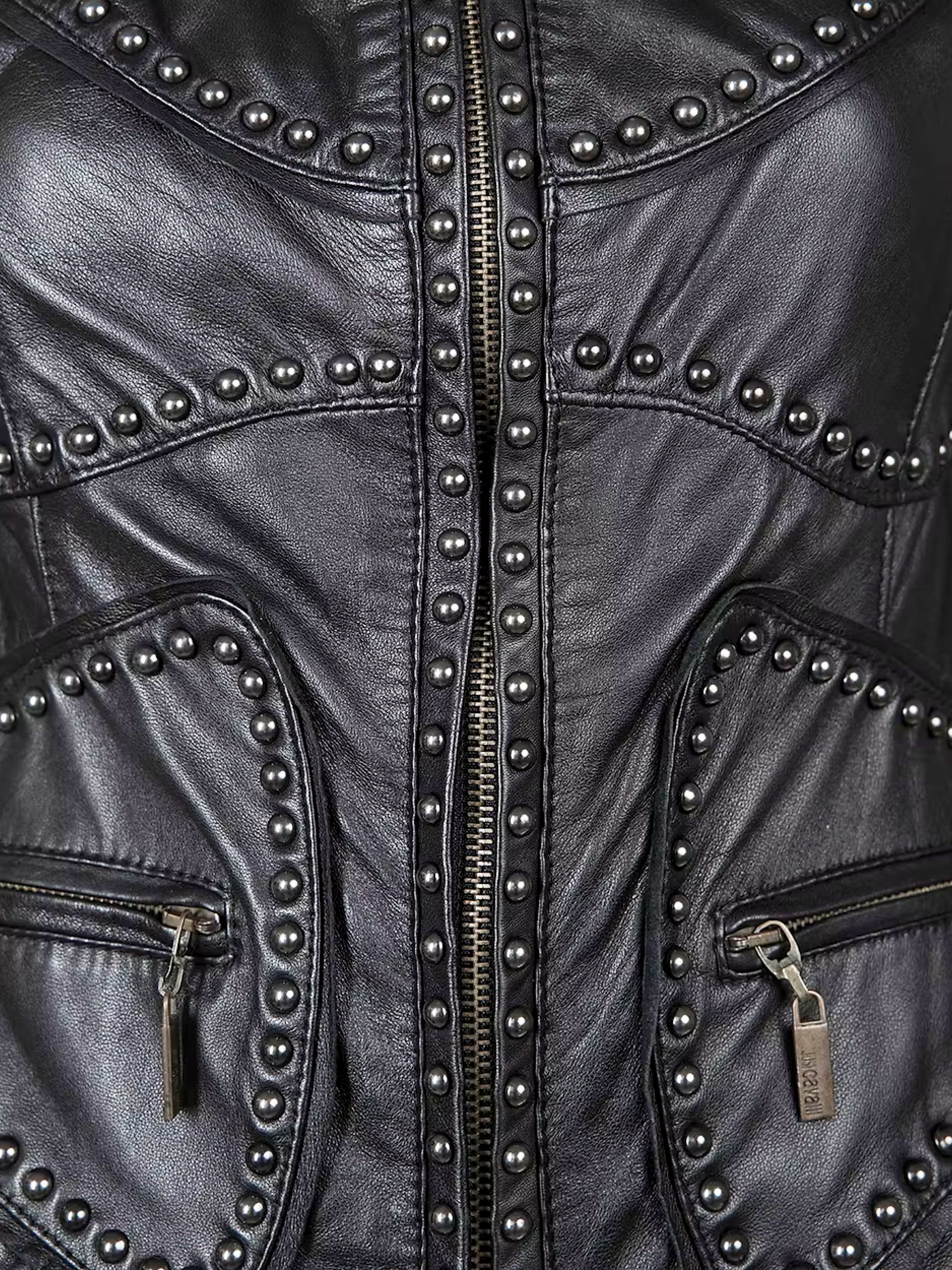 Roberto Cavalli 2000s Just Cavalli Black Studded Leather Jacket