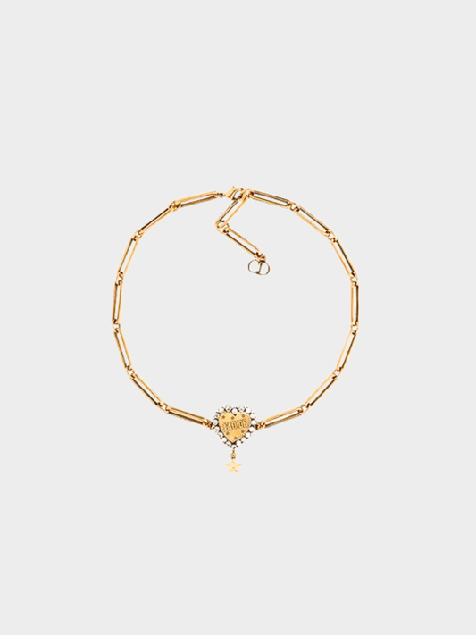 Christian Dior 2010s Gold Crystal J'ADIOR Heart Necklace