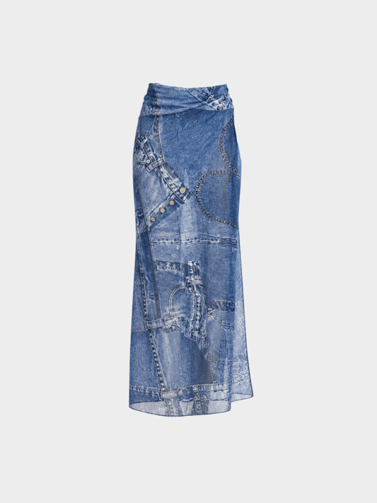 Christian Dior SS 2000 Blue Mesh Wrap Skirt