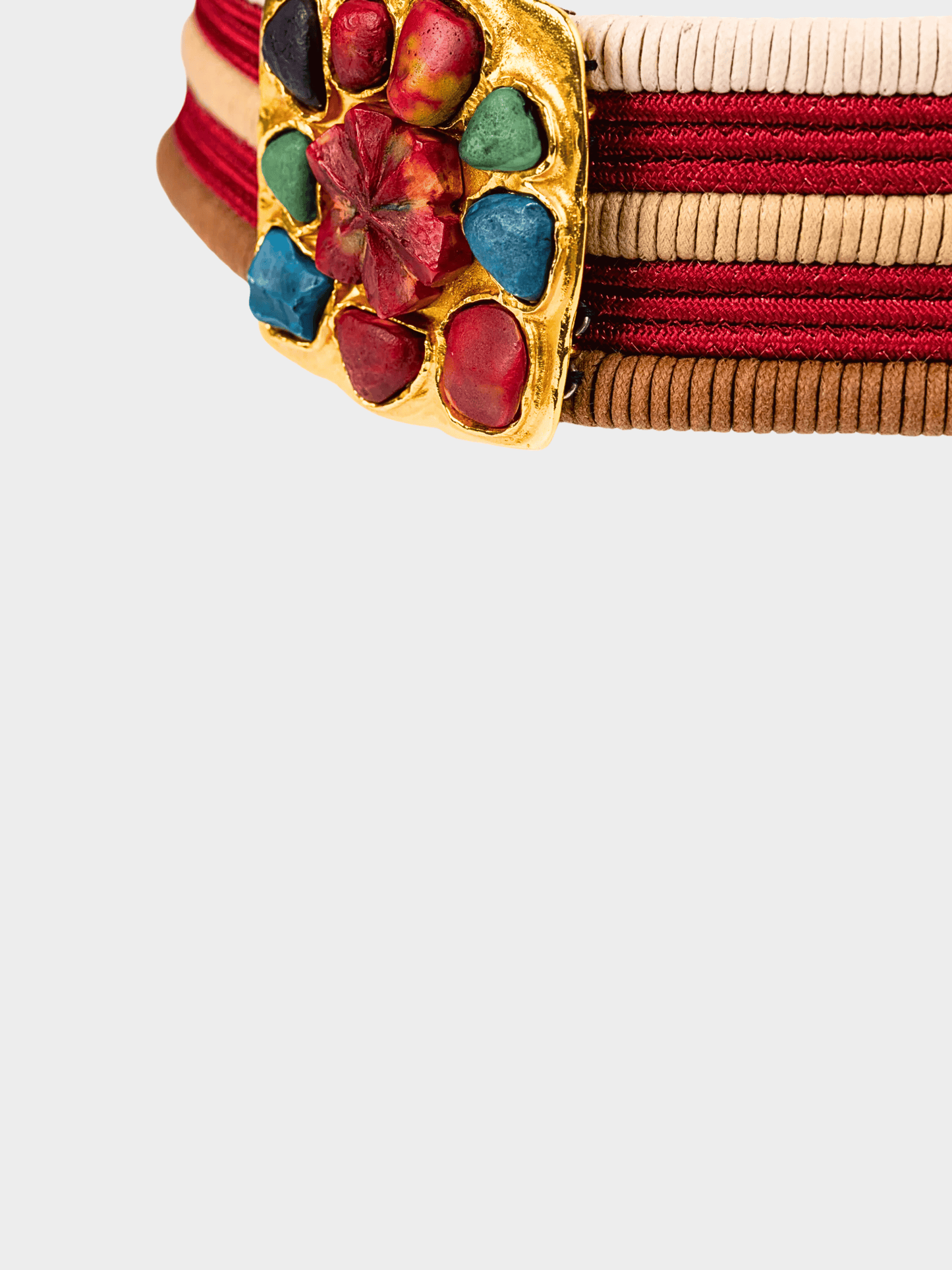 Yves Saint Laurent Rive Gauche 1970s Gold Stone Buckle Cord Belt