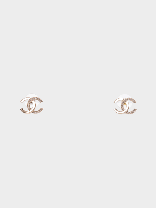 Chanel 2000s Gold Half Rhinestoned CC Earrings