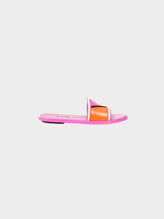 Prada SS 2017 Runway Pink Color-Block Rubber & Leather Slides