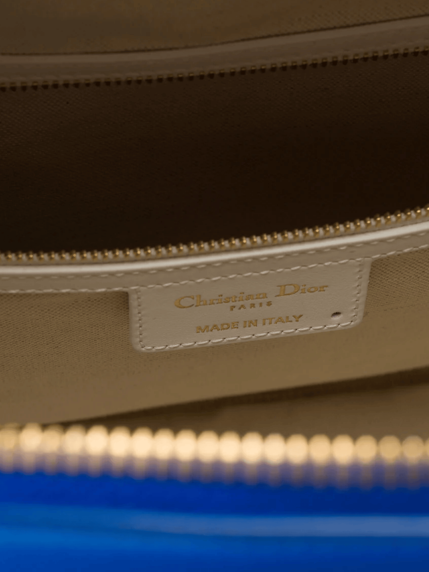 Christian Dior 2021 Blue and White Calfskin Large Dior Vibe Zip Bowling Bag