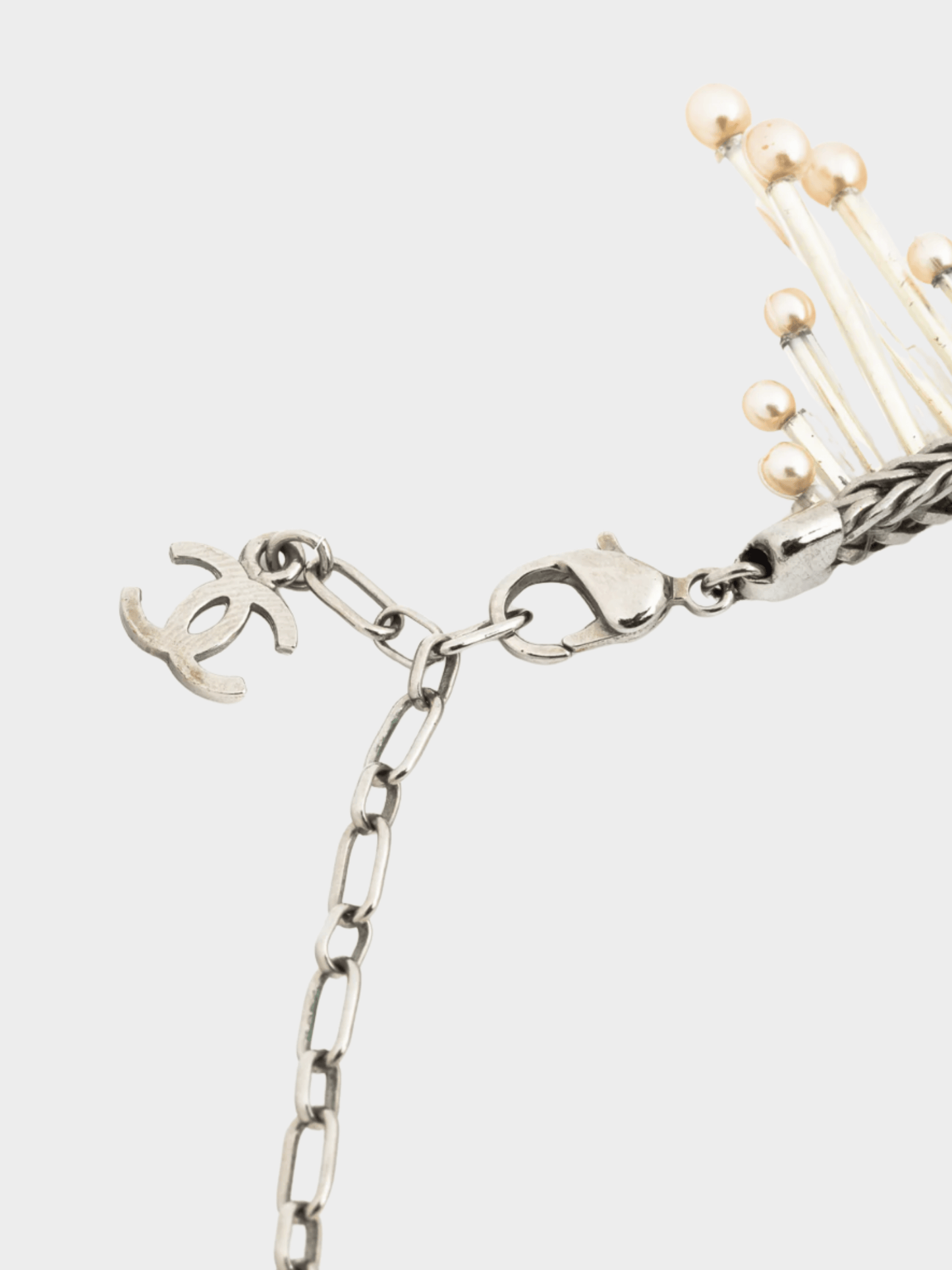 Chanel SS 1998 Silver-Tone Faux-Pearl-Embellished Chain Choker Necklace