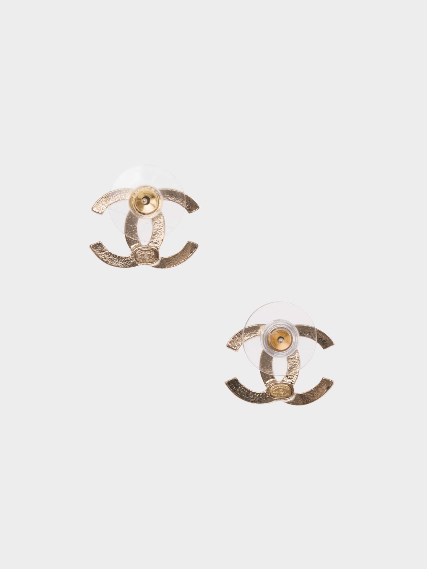 Chanel 2000s Gold Half Rhinestoned CC Earrings
