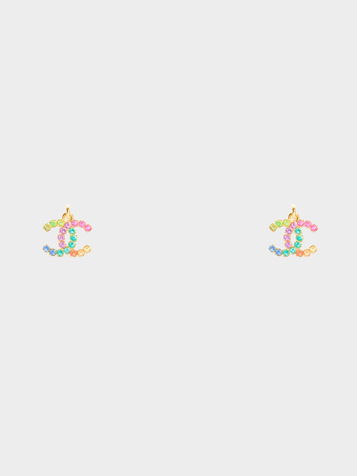 Chanel Cruise 2023-2024 Gold CC Logo Rainbow Rhinestone Earrings