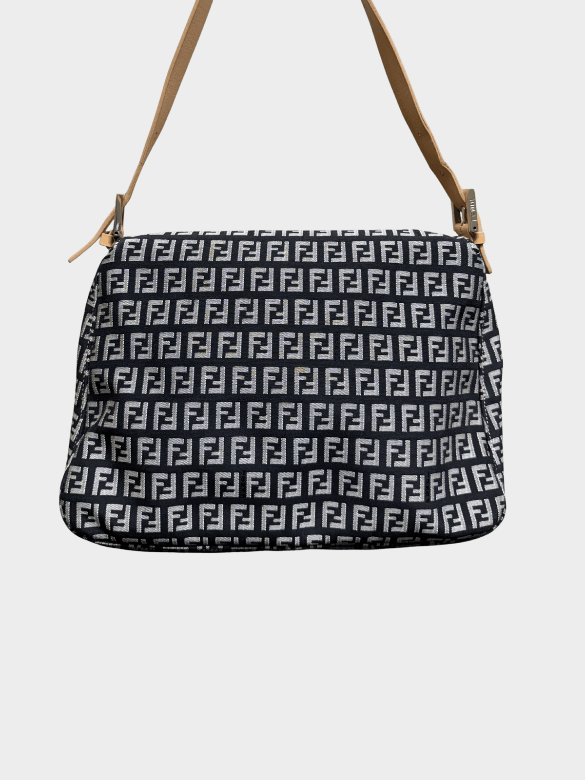 Fendi 2000s Black Zucca Canvas Mamma Baguette Bag