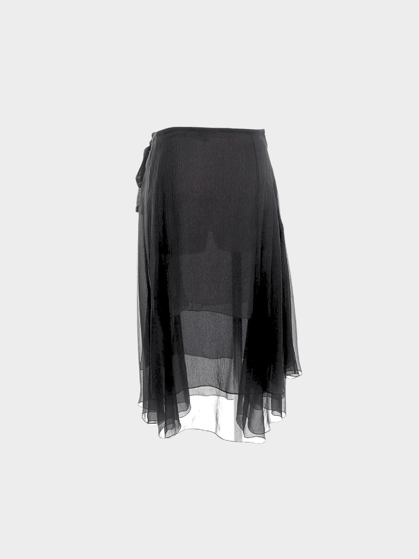 Chanel 2007 Black Silk Sheer Ribbon Skirt