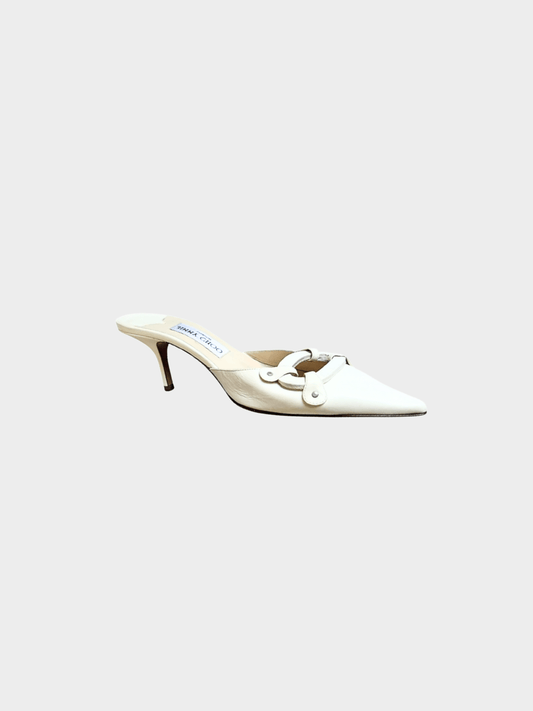 Jimmy Choo 2000s White Leather Mule Heels