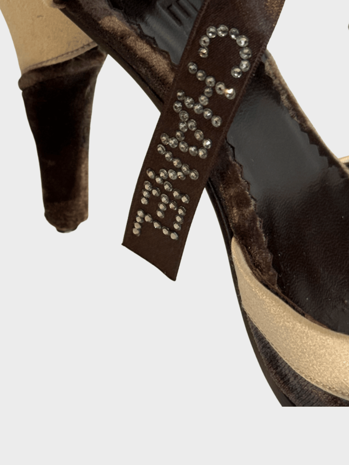 Chanel 2000s Dark Brown and Cream Velvet Satin Ankle Tie Heels