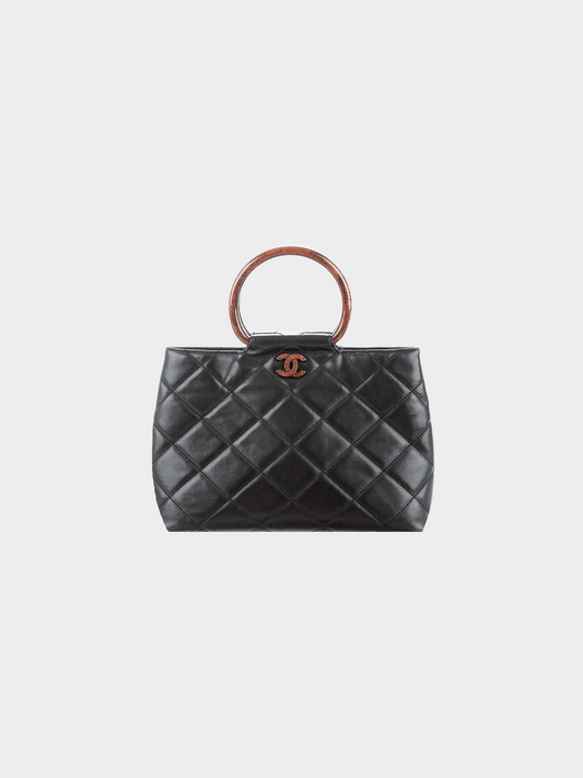 Chanel 2000 Black Quilted Leather Resin Ring Handle Bag