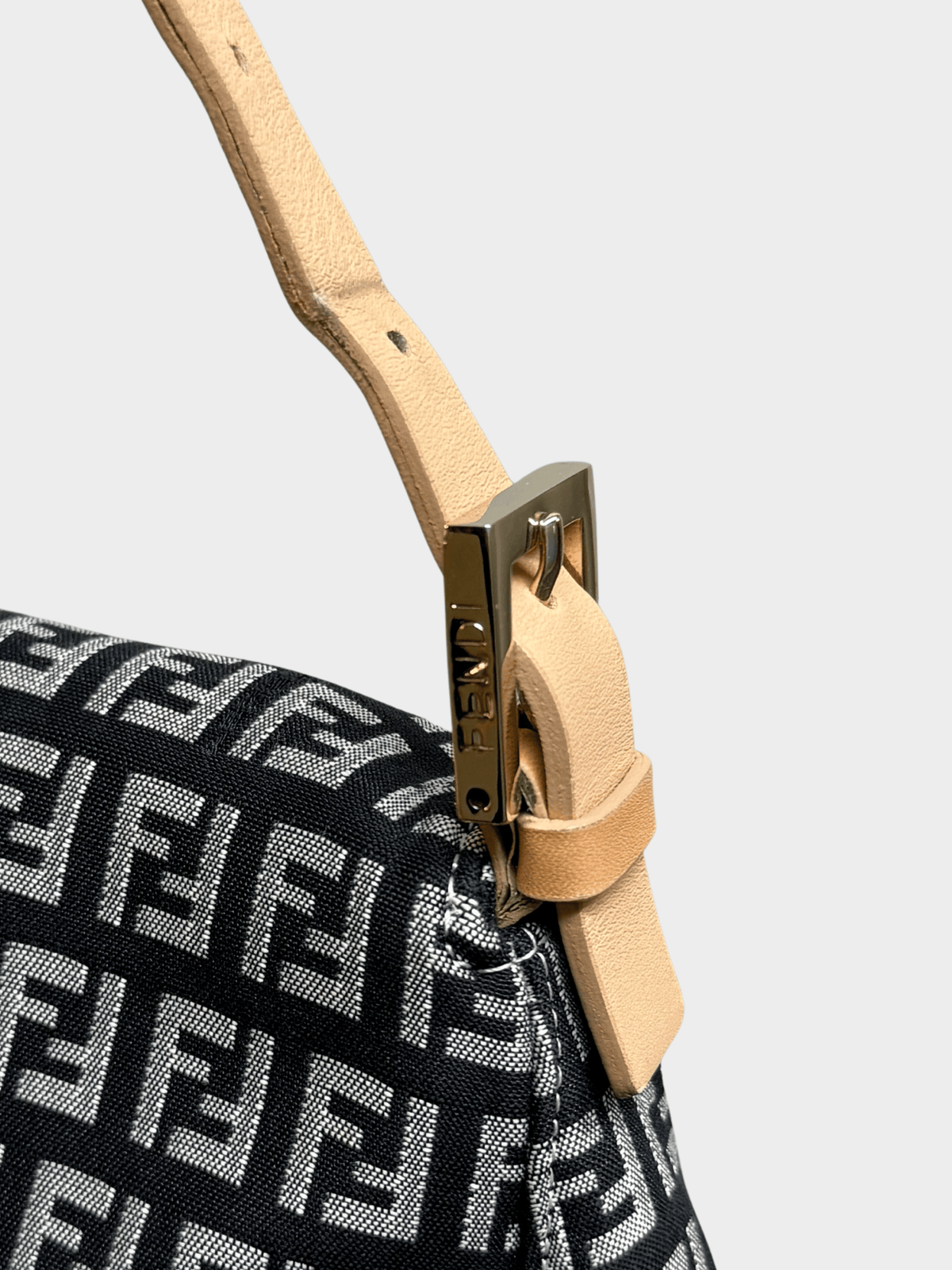 Fendi 2000s Black Zucca Canvas Mamma Baguette Bag