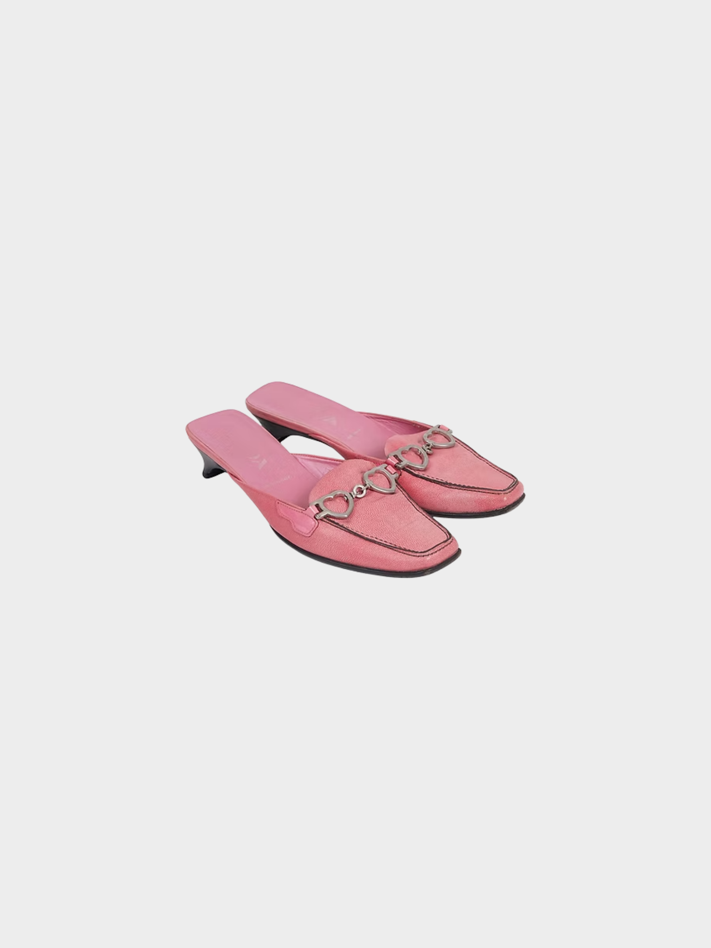 Prada SS 2000 Pink Leather Heart Chain Mules⁣