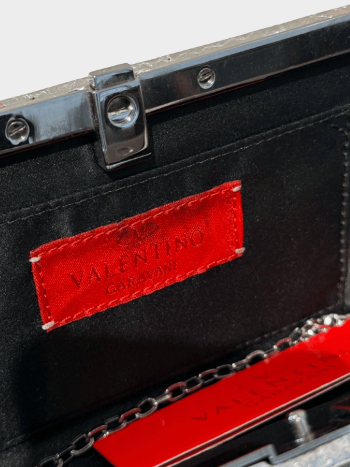 Valentino 2000s Silver Embellished Python Clutch