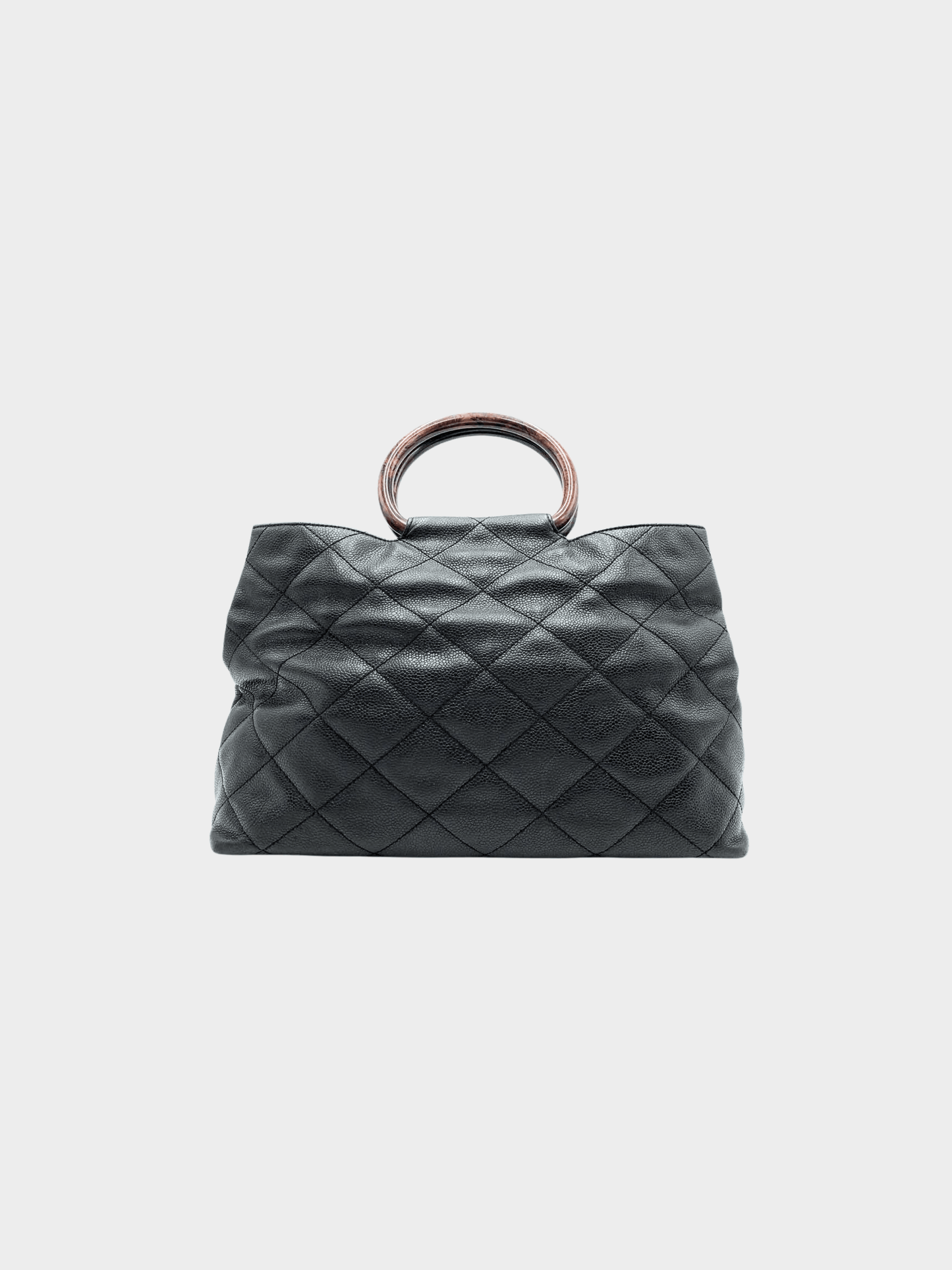 Chanel 2000 Black Quilted Leather Resin Ring Handle Bag