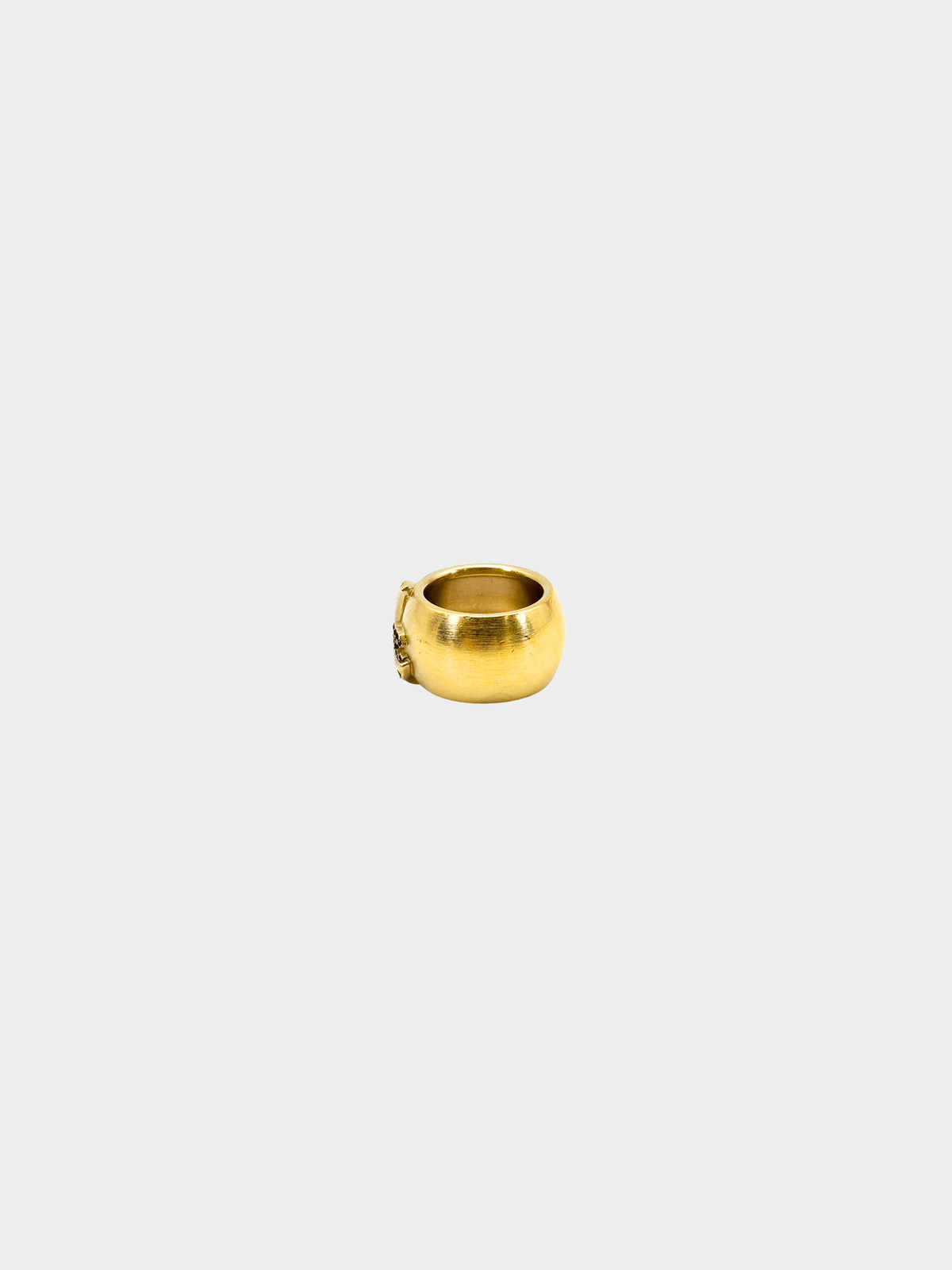 Chanel 2000s Coco Mark Heart Gold Metal Black Rhinestone Crescent Ring