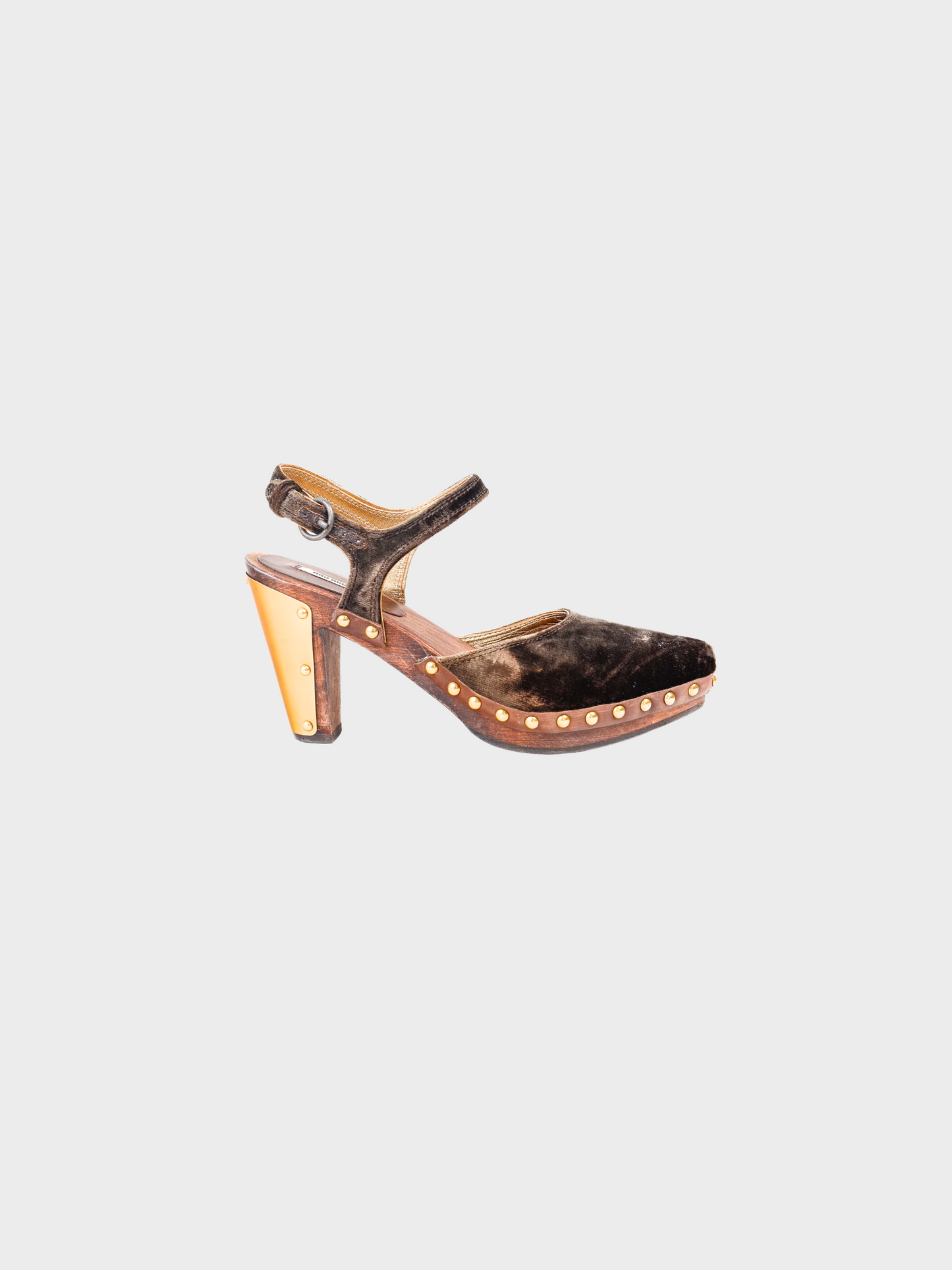 Miu Miu 2000s Brown Velvet Studded D'Orsay Clogs