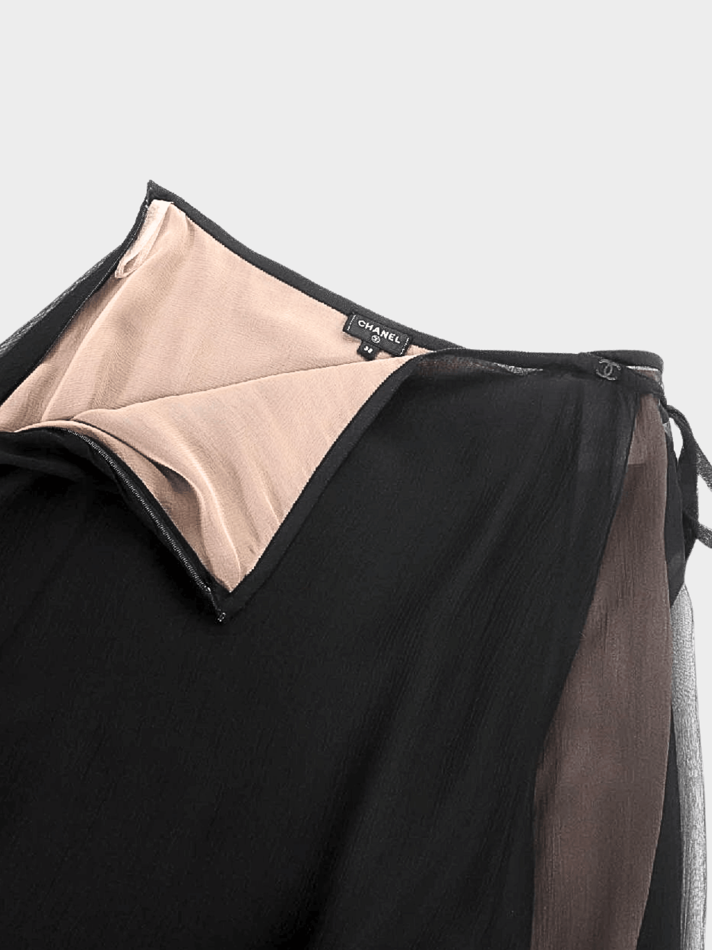 Chanel 2007 Black Silk Sheer Ribbon Skirt