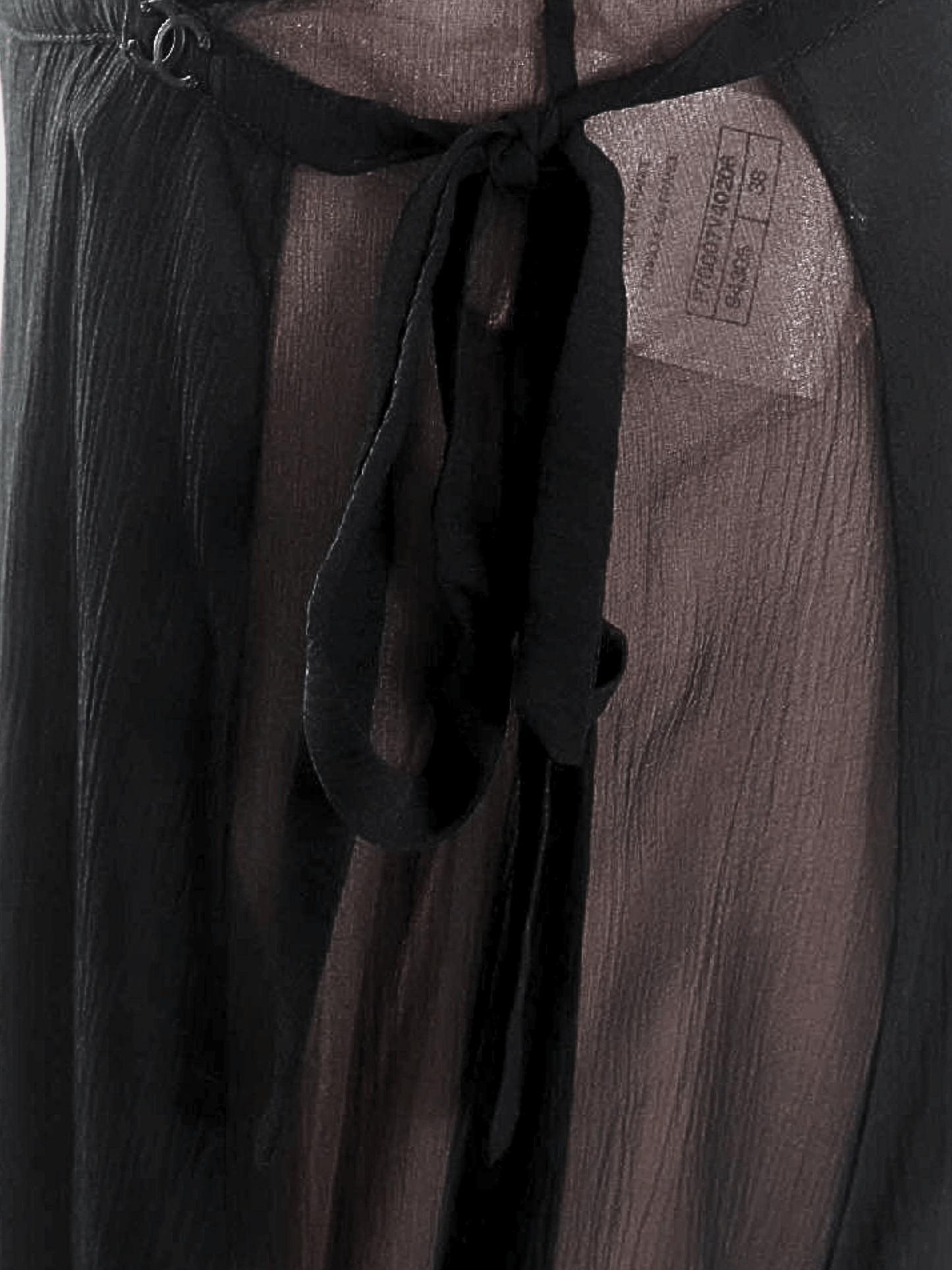 Chanel 2007 Black Silk Sheer Ribbon Skirt