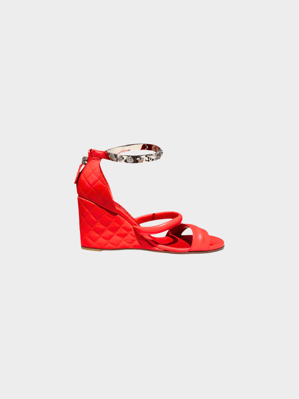 Chanel 2000s Red Quilted Wedge Sandals