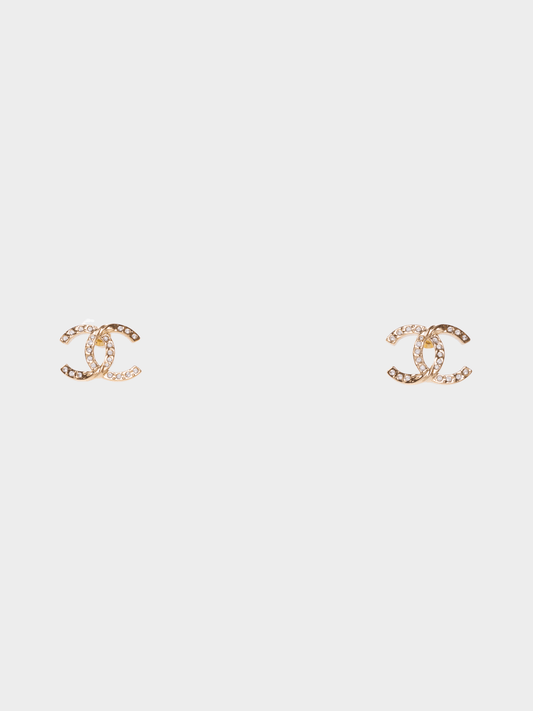 Chanel 2000s Gold Rhinestoned CC Earrings