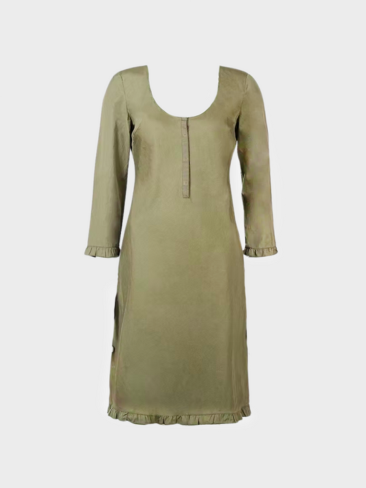 Miu Miu SS 1999 Olive Green Ruffle Edge Dress