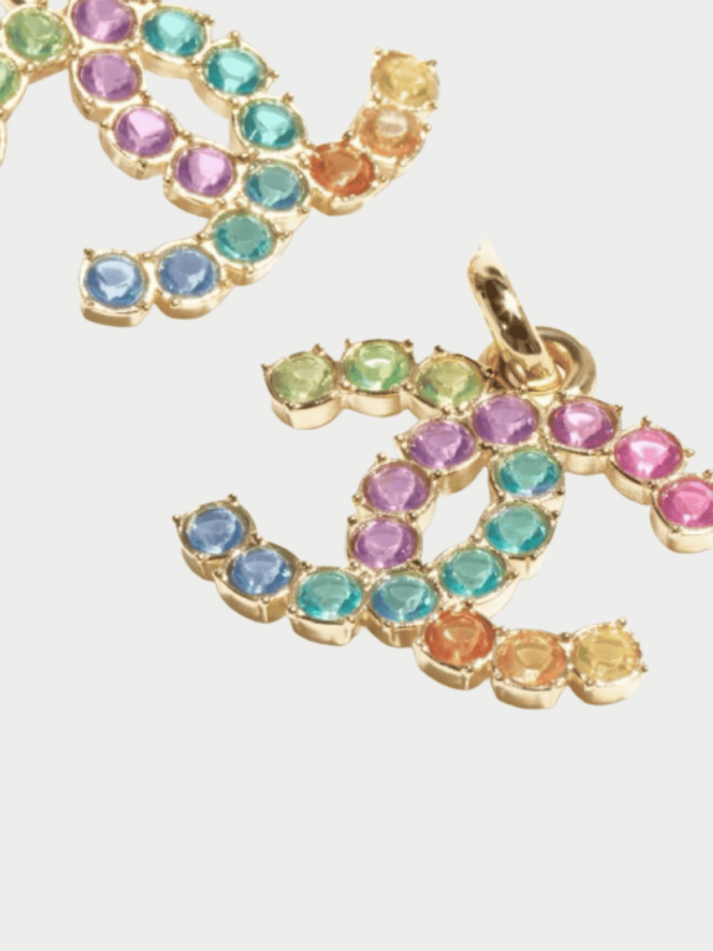 Chanel Cruise 2023-2024 Gold CC Logo Rainbow Rhinestone Earrings