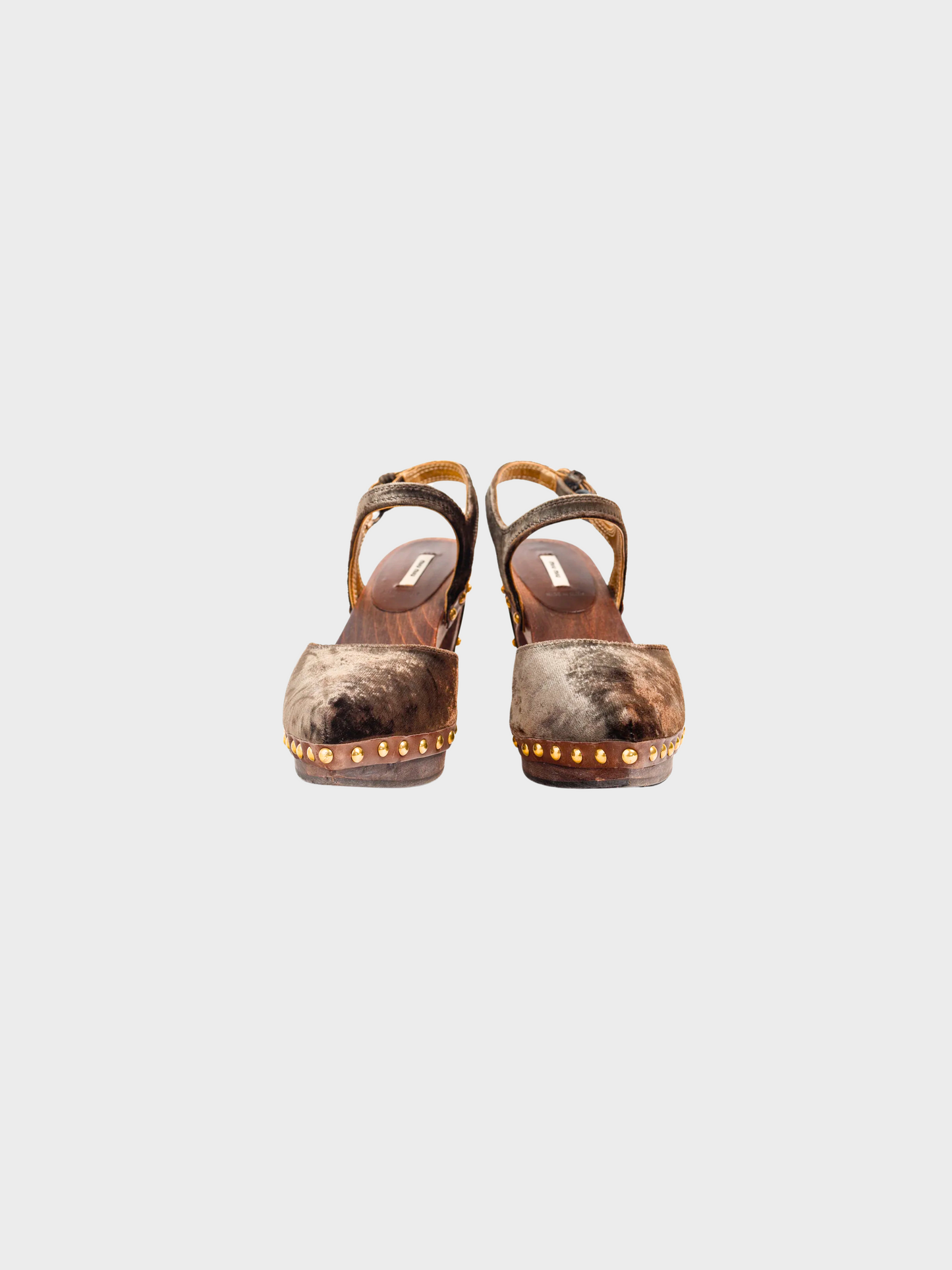 Miu Miu 2000s Brown Velvet Studded D'Orsay Clogs