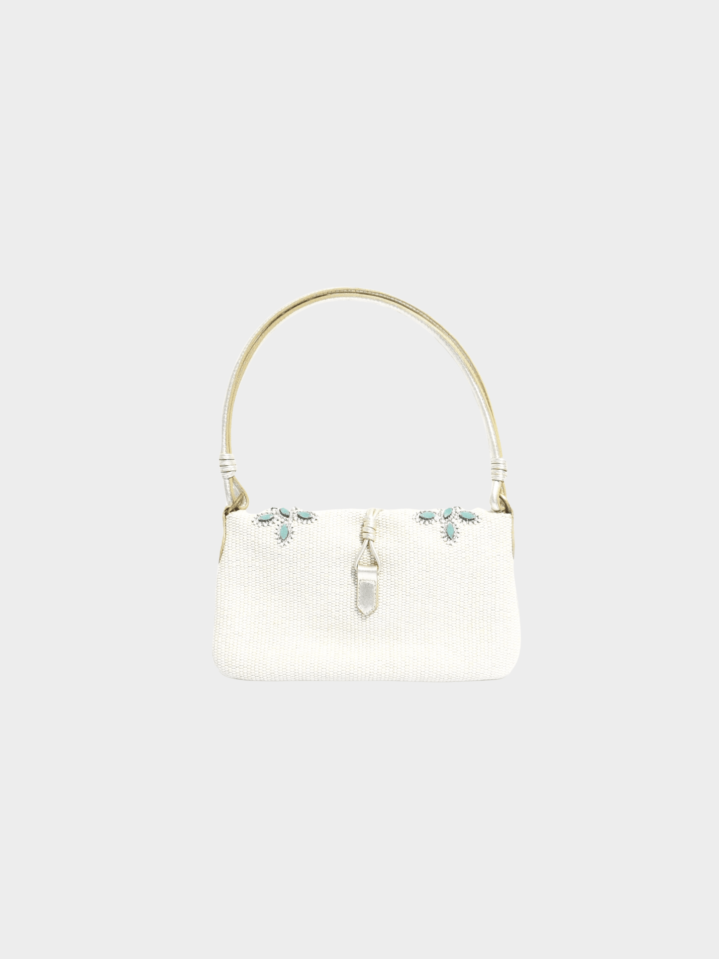 Valentino 2000s Rare White Beaded and Embroidered Satin Evening Shoulder Bag