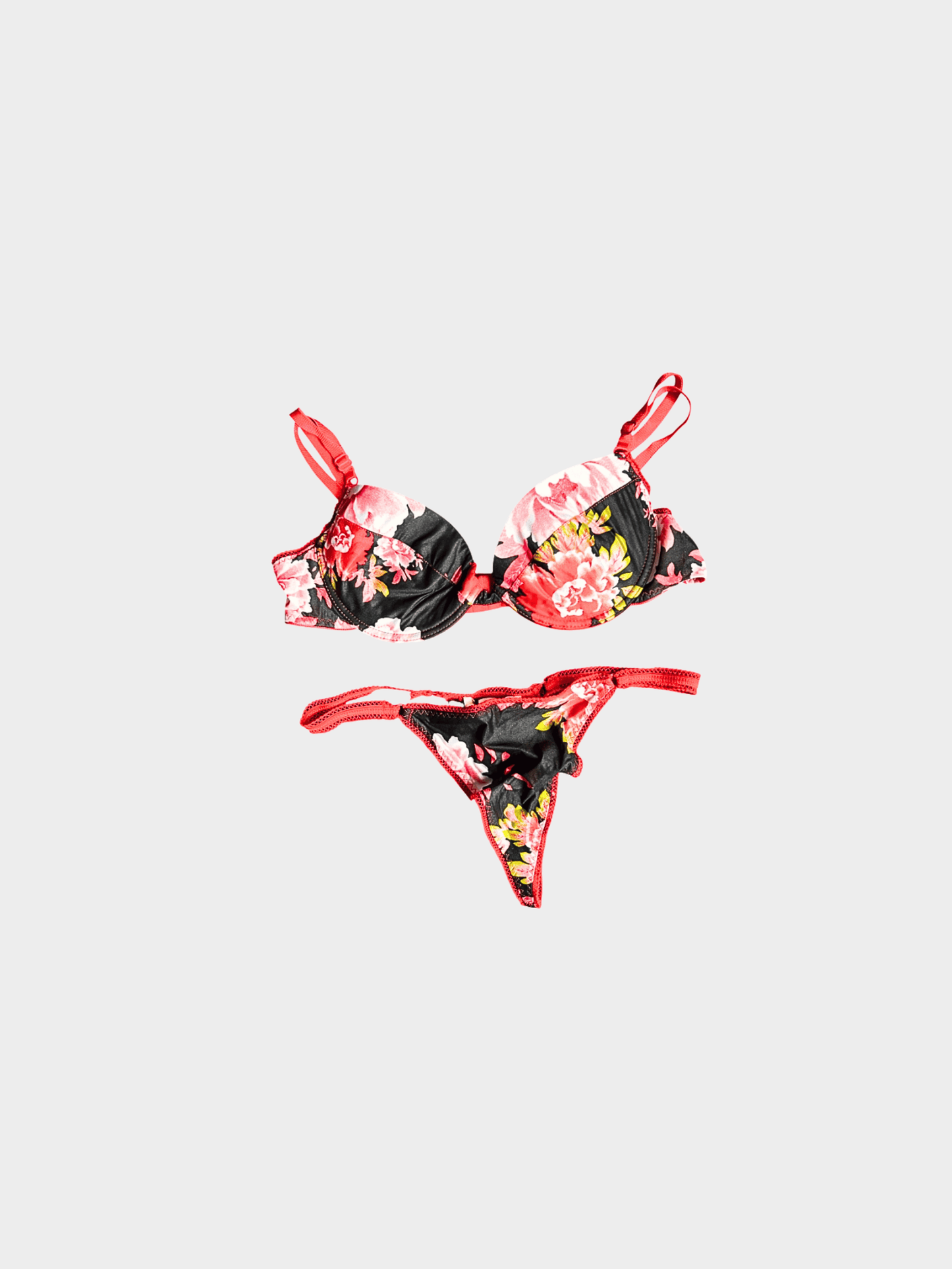 Roberto Cavalli 2000s Black Satin Floral Lingerie Set