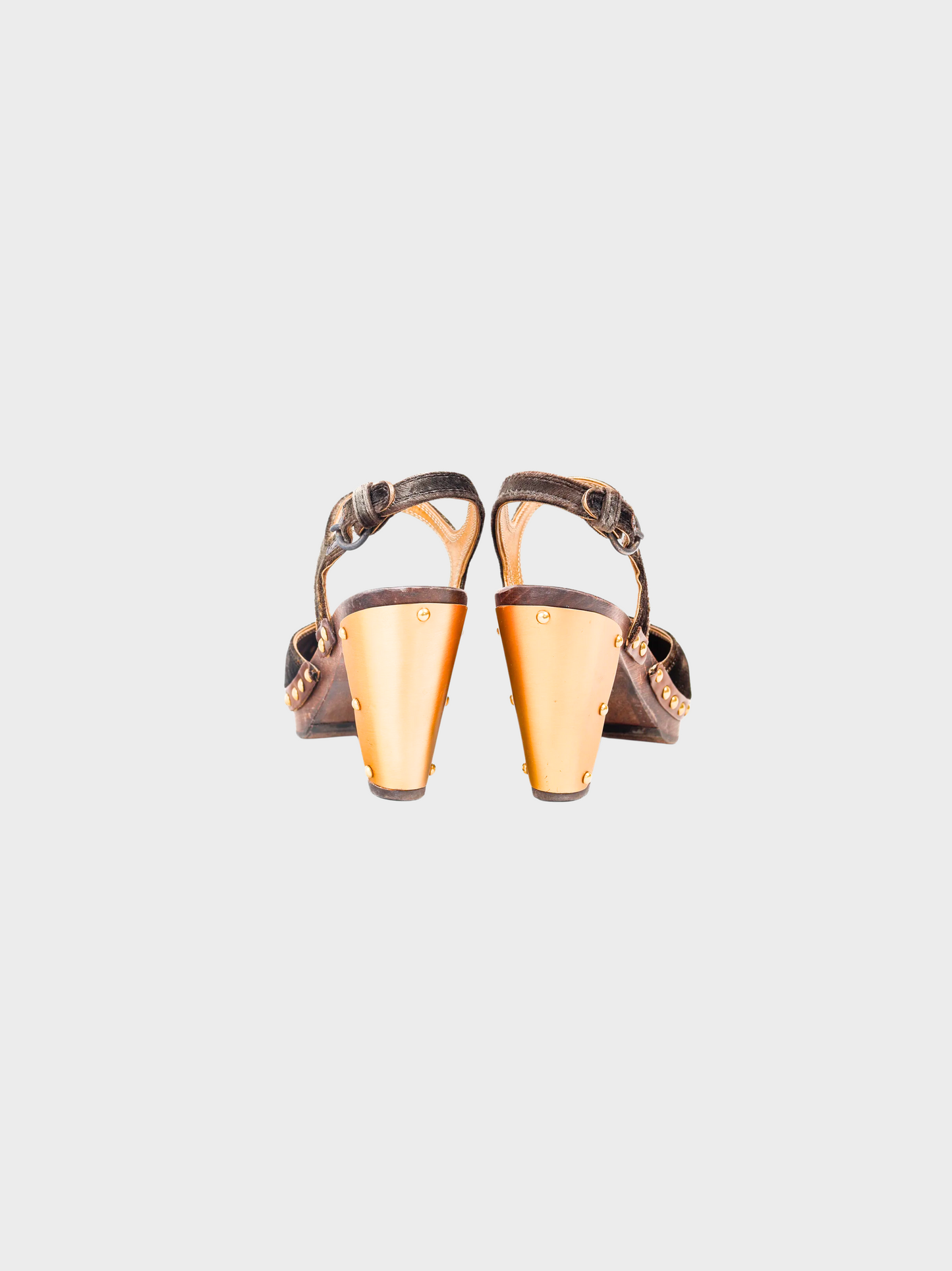 Miu Miu 2000s Brown Velvet Studded D'Orsay Clogs