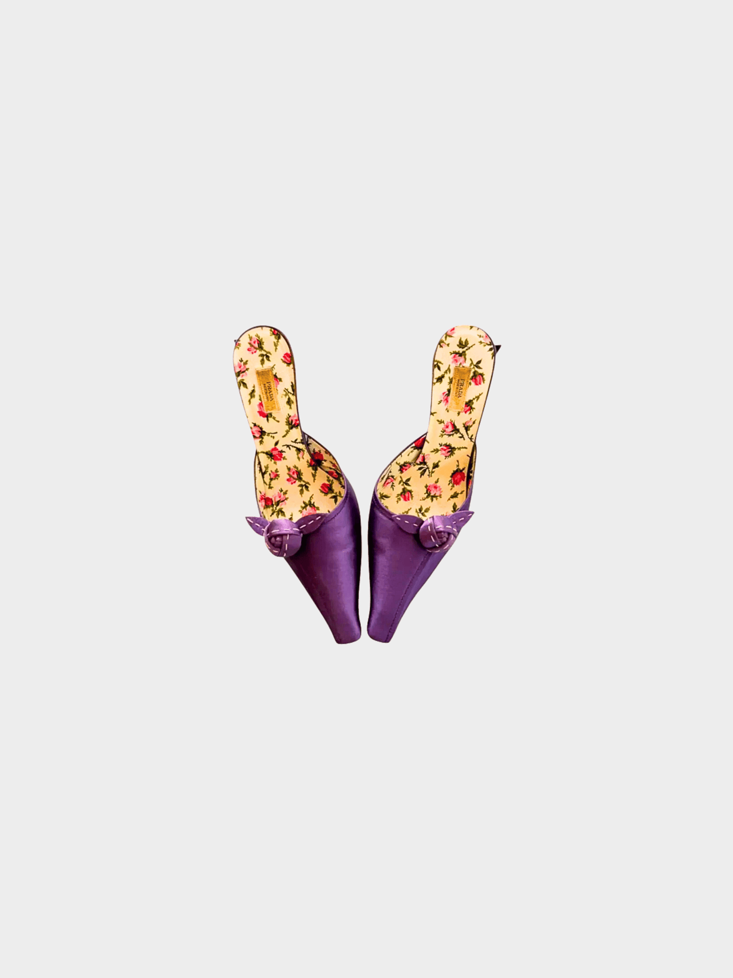 Prada 2000s Purple Satin Rose Print Mule Heels