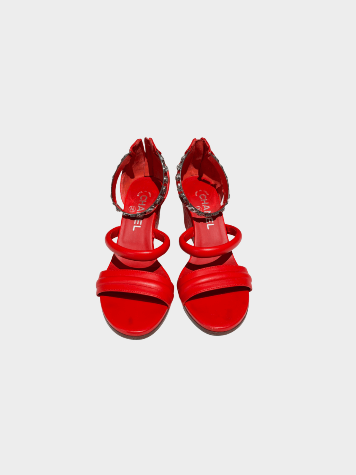 Chanel 2000s Red Quilted Wedge Sandals