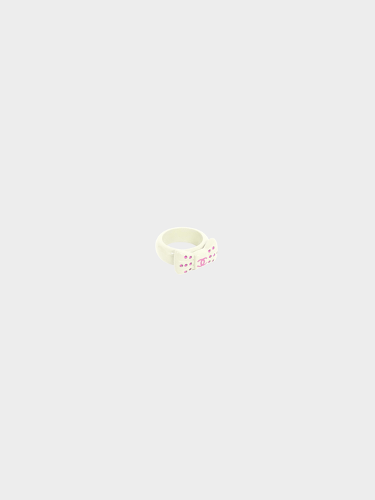 Chanel 2002 White and Pink Bow Ring