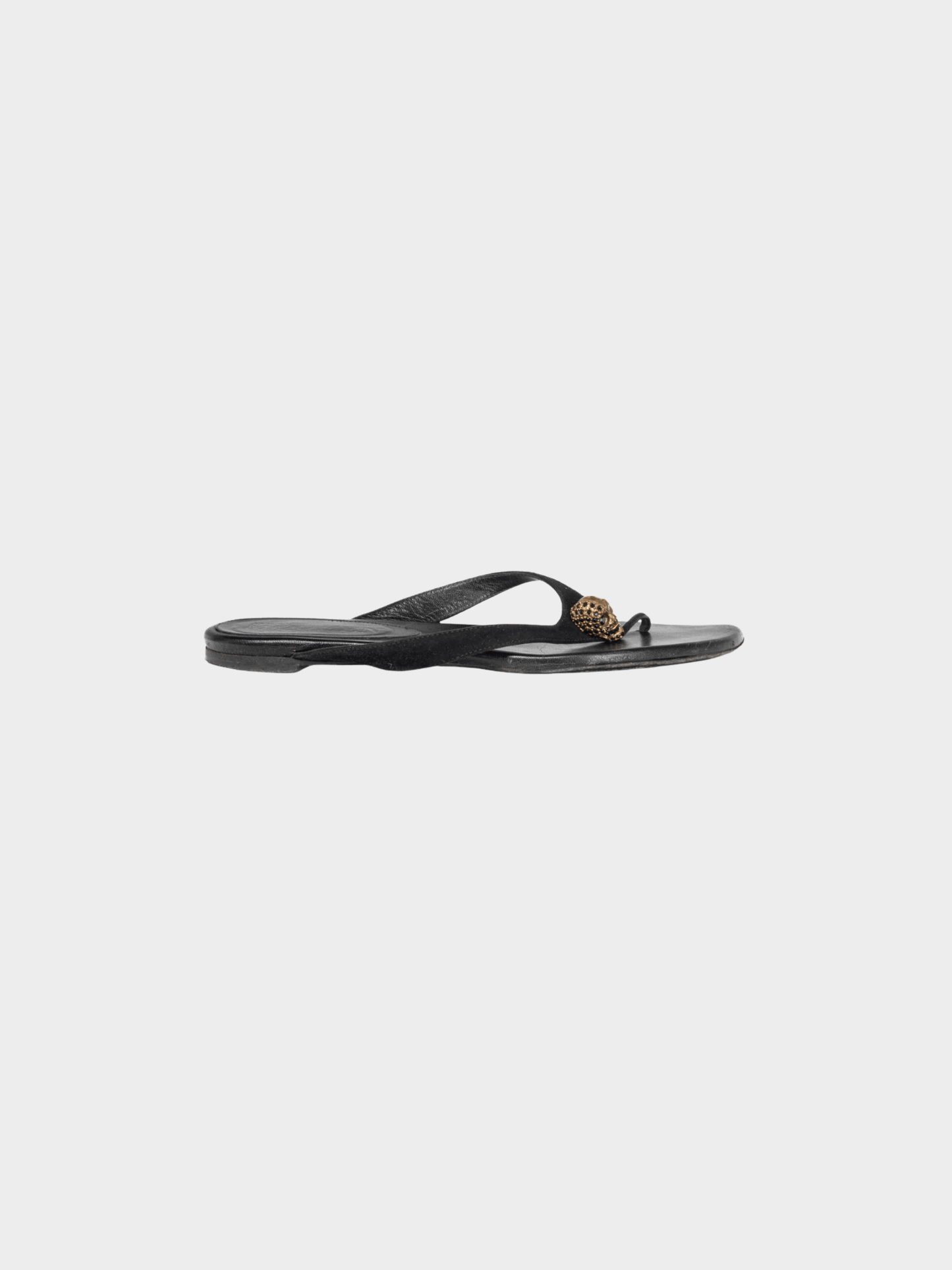 Alexander McQueen 2010s Black Suede Skull-Strap Thong Sandals