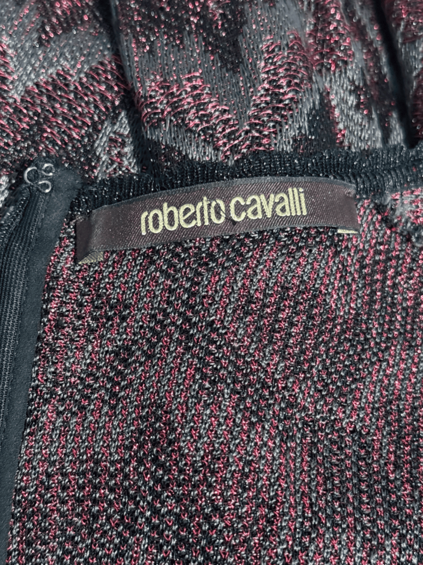 Roberto Cavalli 2000s Dark Plum Bell Sleeve Plunge Maxi Dress