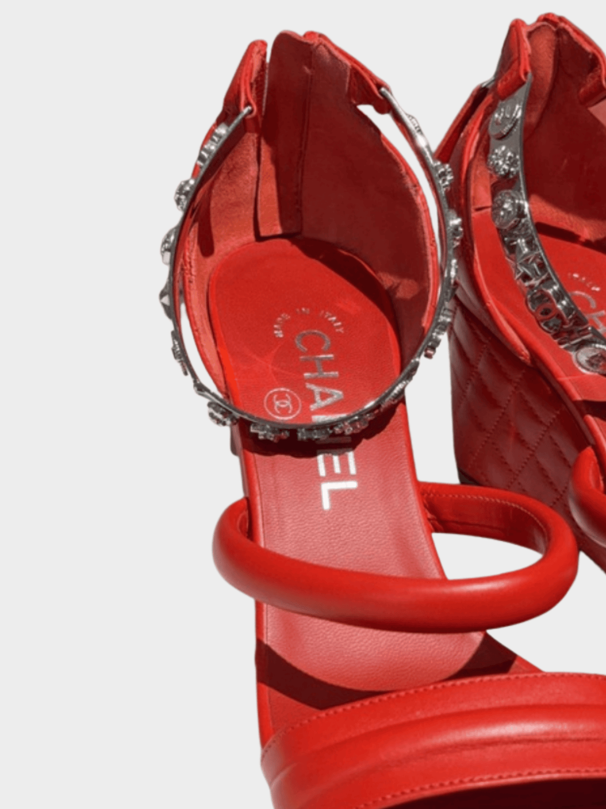 Chanel 2000s Red Quilted Wedge Sandals