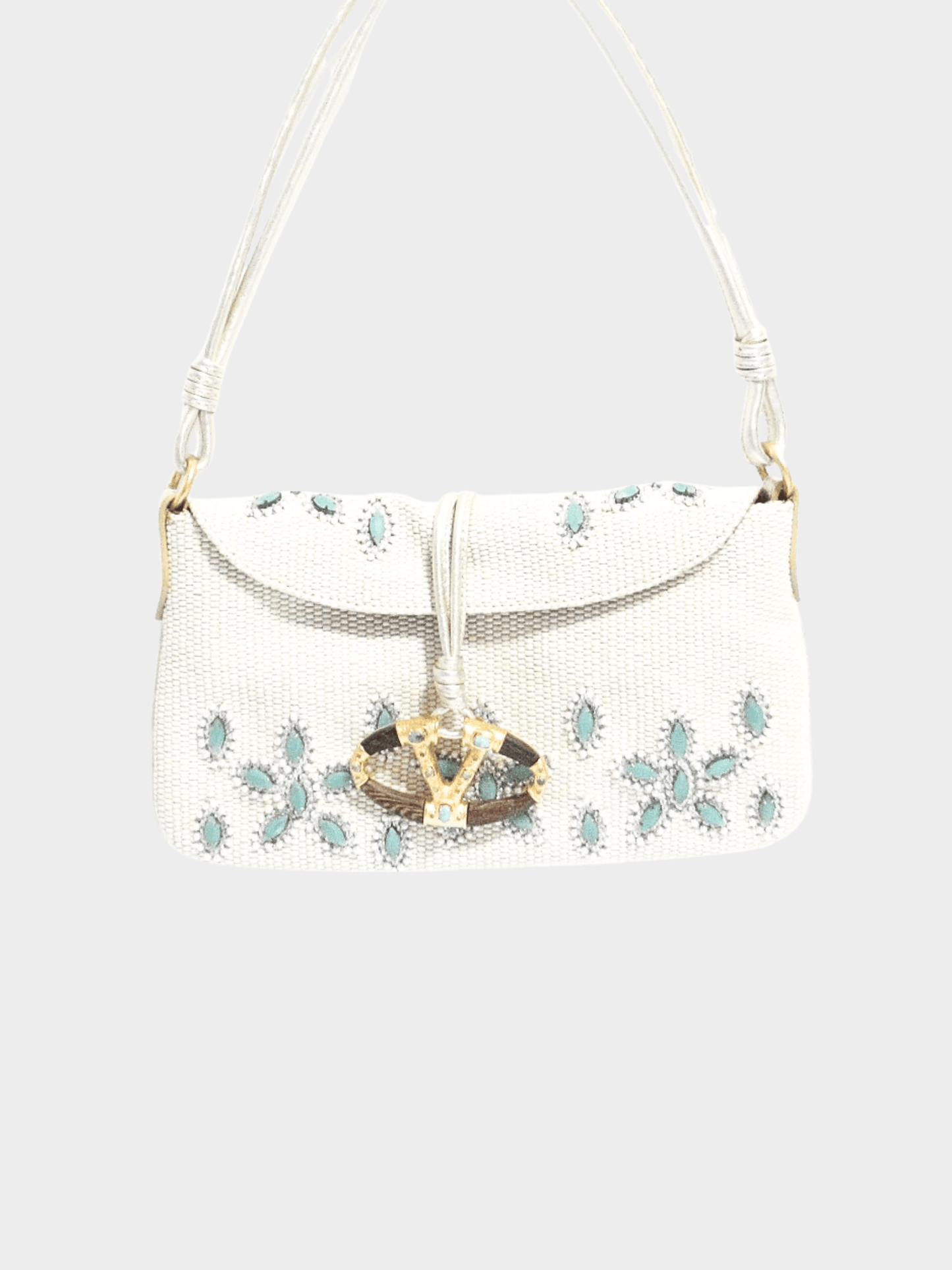 Valentino 2000s Rare White Beaded and Embroidered Satin Evening Shoulder Bag