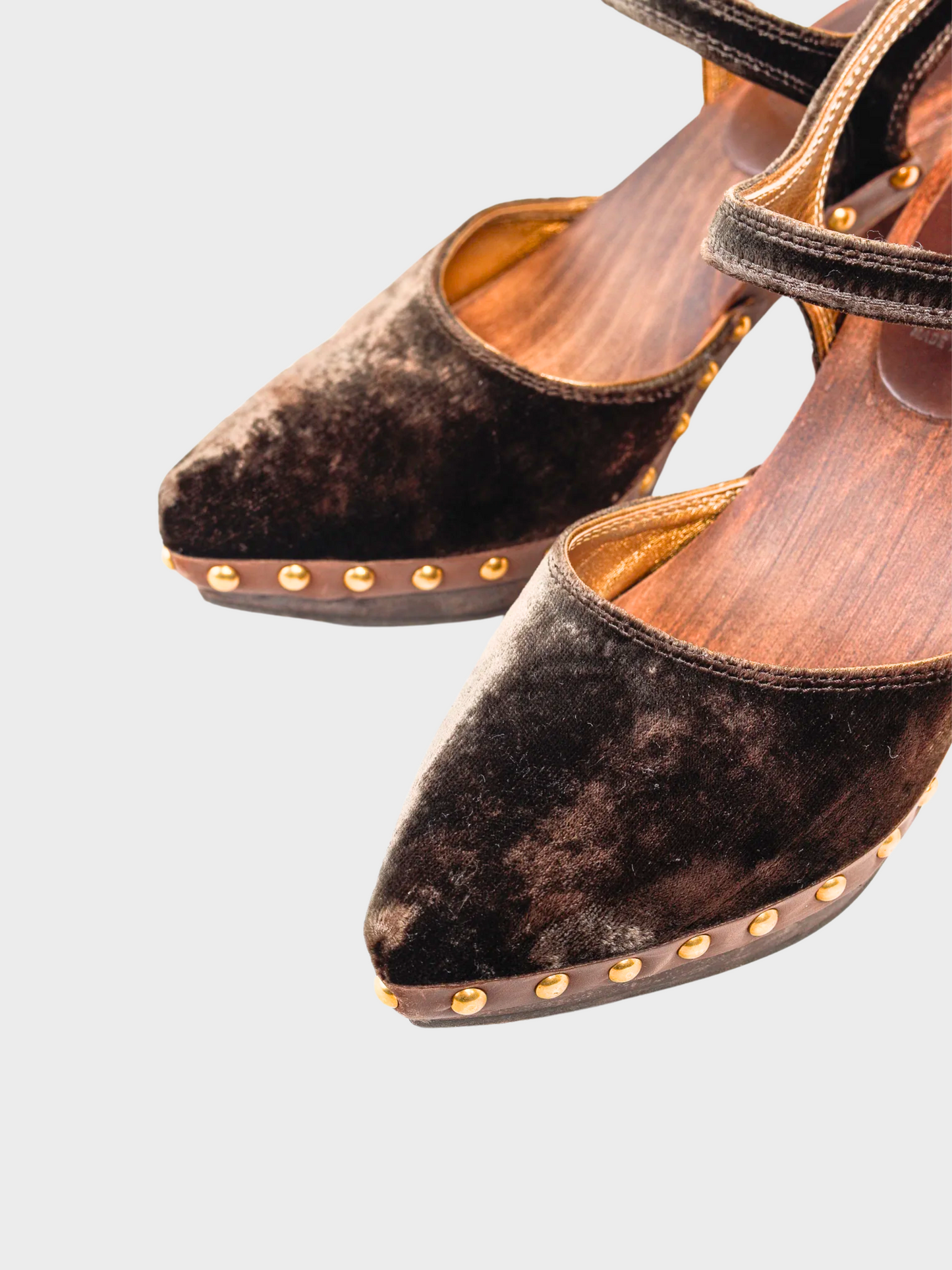 Miu Miu 2000s Brown Velvet Studded D'Orsay Clogs