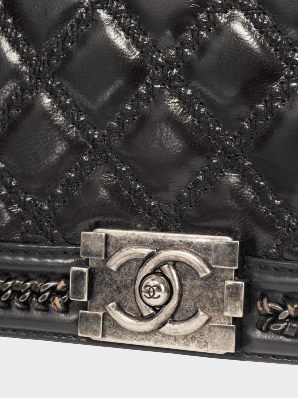 Chanel 2015 Medium Boy Brown and Black Quilted Leather Whipstitch Flap Bag